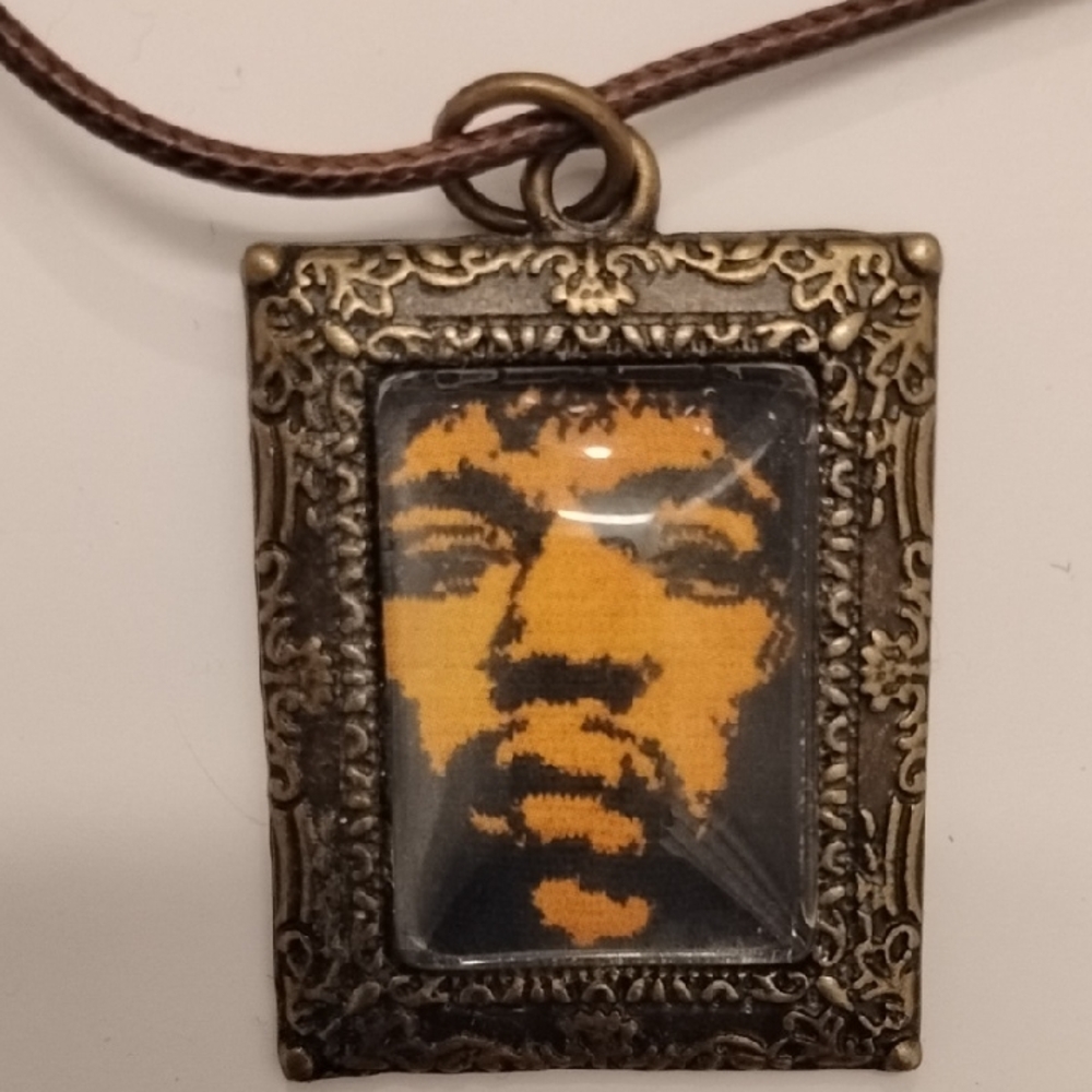 Vintage Style Bronze Pendant with Crochet Art Portrait Necklace